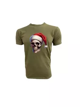 Футболка PAULGOS Herren T-Shirt, Totenkopf Weihnachten, оливковый