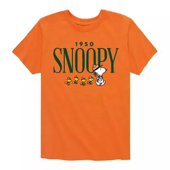 Футболка Peanuts 1950 Snoopy Camping с рисунком для мальчиков 8–20 лет Licensed Character, оранжевый