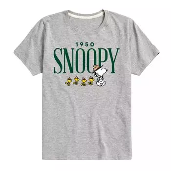Футболка Peanuts 1950 Snoopy Camping с рисунком для мальчиков 8–20 лет Licensed Character, серый