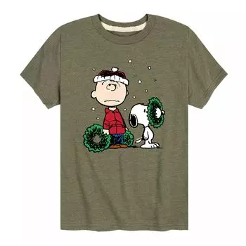 Футболка Peanuts Charlie Brown с рисунком венка для мальчиков 8–20 лет Licensed Character, зеленый