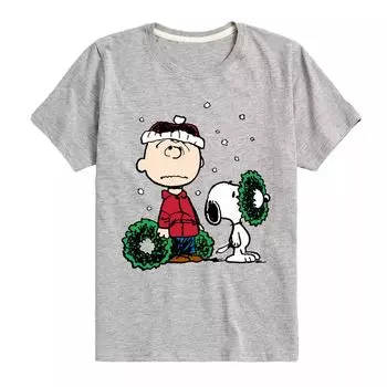 Футболка Peanuts Charlie Brown с рисунком венка для мальчиков 8–20 лет Licensed Character, серый