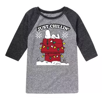 Футболка Peanuts Chillin' Christmas для мальчиков 8–20 лет с рисунком реглан Licensed Character, серый/черный