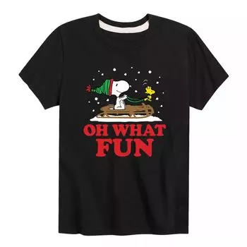 Футболка Peanuts Oh What Fun для мальчиков 8–20 лет с рисунком на санках Licensed Character, черный