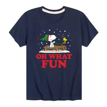 Футболка Peanuts Oh What Fun для мальчиков 8–20 лет с рисунком на санках Licensed Character, синий