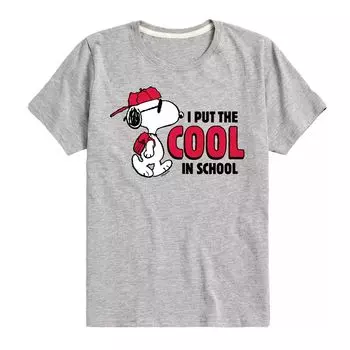Футболка Peanuts Snoopy I Put The Cool In School с рисунком для мальчиков 8–20 лет Licensed Character, серый