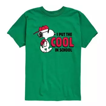 Футболка Peanuts Snoopy I Put The Cool In School с рисунком для мальчиков 8–20 лет Licensed Character, зеленый