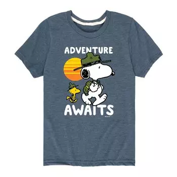 Футболка Peanuts Snoopy с рисунком «Приключения ждут» для мальчика 8–20 лет Licensed Character, синий