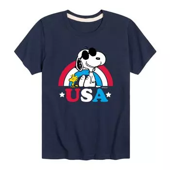 Футболка Peanuts Snoopy "USA" для мальчиков 8–20 лет с радужным рисунком Licensed Character, синий
