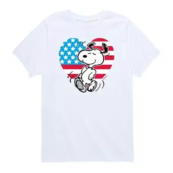 Футболка Peanuts Snoopy USA для мальчиков 8–20 лет с сердцем и флагом США Licensed Character, белый