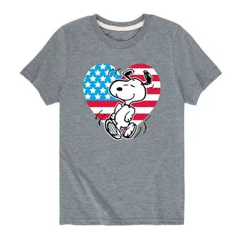 Футболка Peanuts Snoopy USA для мальчиков 8–20 лет с сердцем и флагом США Licensed Character, серый