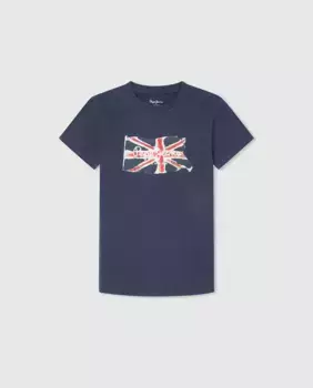Футболка Pepe Jeans с короткими рукавами и флагом для мальчиков, темно-синий