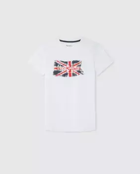 Футболка Pepe Jeans с короткими рукавами и флагом для мальчиков, белый