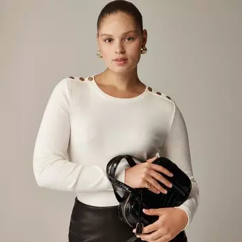 Футболка Perfect-Fit с длинными рукавами и круглым вырезом с пуговицами в виде льва J.Crew, белый