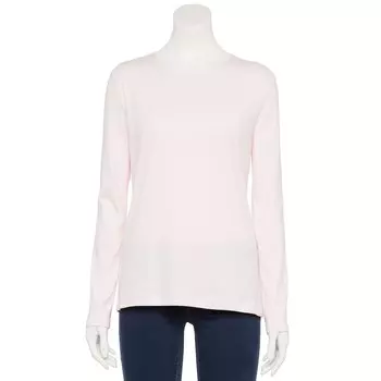 Футболка Petite Croft & Barrow с круглым вырезом и длинными рукавами, розовый