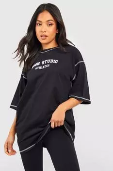 Футболка petite dsgn studio с контрастными швами аппликация Boohoo, черный