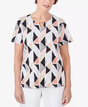 Футболка Petite Geo из витражного стекла с разрезом горловины Alfred Dunner, мультиколор