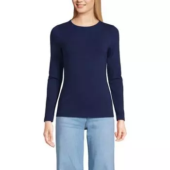 Футболка Petite из легкого джерси с длинными рукавами и круглым вырезом Lands' End, синий