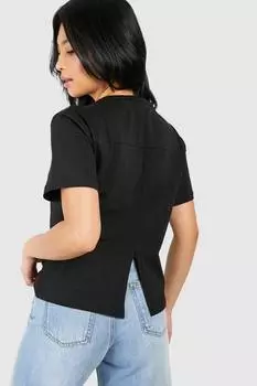 Футболка Petite с корсетом на талии boohoo, черный