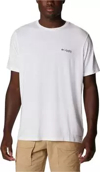 Футболка PFG Fish Flag Tech с короткими рукавами Columbia, цвет White/Red Spark Gradient