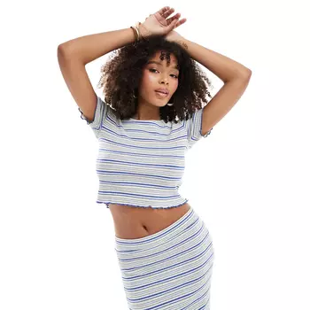 Футболка Pieces Lettuce Edged Cropped, серо-синий