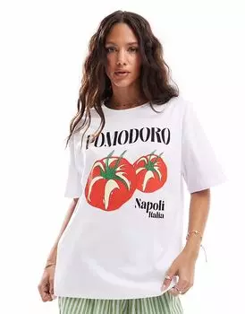 Футболка Pieces oversize с принтом Pomodoro белого цвета