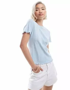 Футболка Pieces Pointelle с отделкой в виде детского замка светло-голубого цвета