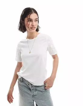 Футболка Pieces свободного кроя с вышитыми рукавами белого цвета