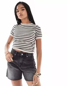 Футболка Pimkie с круглым вырезом и тонкой вязкой в полоску кремового и темно-синего цветов