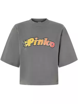Футболка PINKO с пламенным логотипом, серый