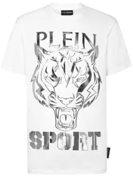 Футболка Plein Sport с круглым вырезом и тигровым принтом, белый