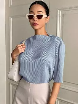 Футболка плиссированная Dazy с короткими рукавами, голубой