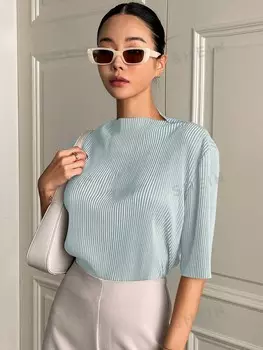 Футболка плиссированная Dazy с короткими рукавами, мятный / синий