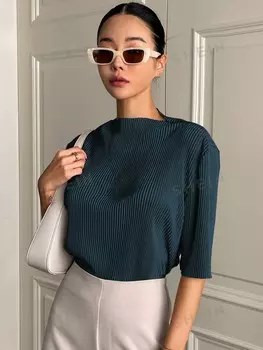 Футболка плиссированная Dazy с короткими рукавами, темно-синий