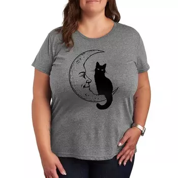 Футболка Plus Black Cat On Moon с рисунком Licensed Character, цвет Heather Gray