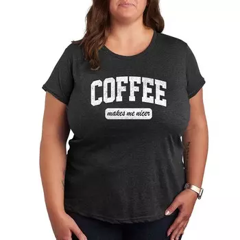 Футболка Plus Coffee Makes Me Niceer с рисунком Licensed Character, цвет Heather Charcoal