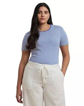 Футболка Plus из эластичного хлопка в полоску с круглым вырезом Ralph Lauren, синий