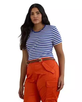 Футболка Plus из эластичного хлопка в полоску с круглым вырезом Ralph Lauren, синий