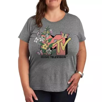 Футболка Plus MTV Botanical Art с рисунком Licensed Character, цвет Heather Gray