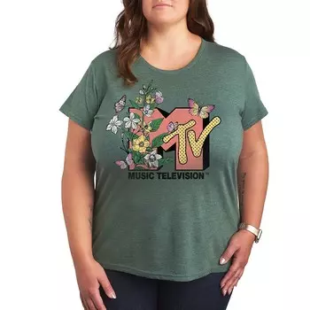 Футболка Plus MTV Botanical Art с рисунком Licensed Character, цвет Heather Green