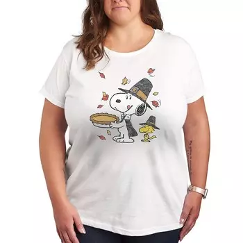 Футболка Plus Peanuts Snoopy and Woodstock с изображением сцены Дня благодарения Licensed Character, белый