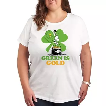 Футболка Plus Peanuts Snoopy & Woodstock Green Is Gold с рисунком Licensed Character, белый