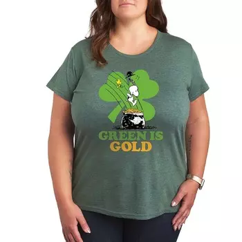 Футболка Plus Peanuts Snoopy & Woodstock Green Is Gold с рисунком Licensed Character, цвет Heather Green