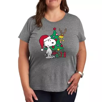 Футболка Plus Peanuts Snoopy & Woodstock Happy Holidays с рисунком Licensed Character, цвет Heather Gray