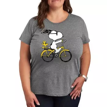 Футболка Plus Peanuts Snoopy & Woodstock Riding Bike с рисунком Licensed Character, цвет Heather Gray