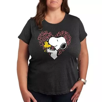 Футболка Plus Peanuts Snoopy & Woodstock XO с сердечком Licensed Character, цвет Heather Charcoal