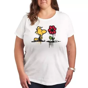 Футболка Plus Peanuts Woodstock Rose с рисунком розы Licensed Character, белый