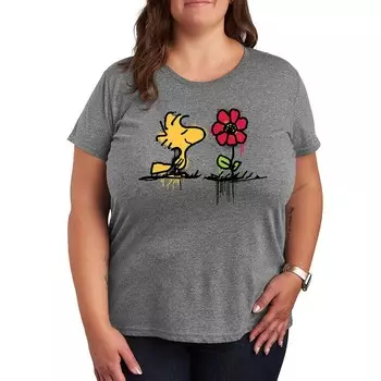 Футболка Plus Peanuts Woodstock Rose с рисунком розы Licensed Character, цвет Heather Gray