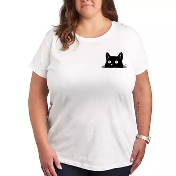 Футболка Plus с изображением кота, выглядывающего слева на груди Licensed Character, белый