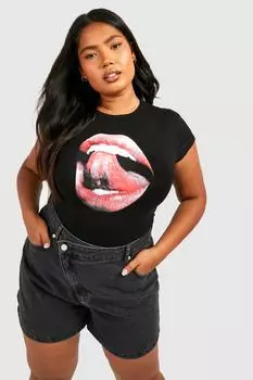 Футболка plus с крышками и губами Boohoo, черный
