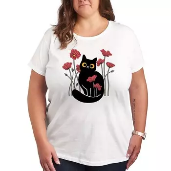Футболка Plus с рисунком «Кошки и маки» Licensed Character, белый